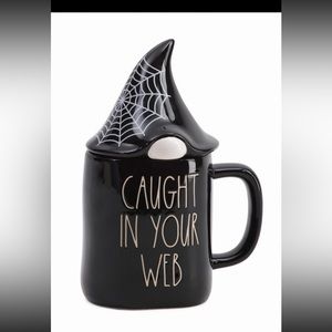 Rae Dunn Halloween caught in your web Figure Mug with lid. New in box